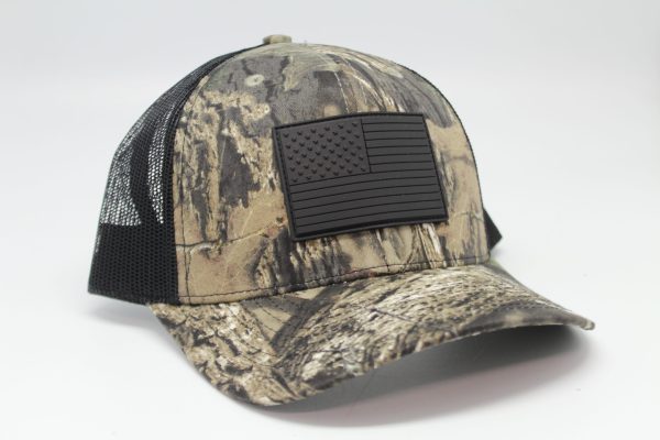 American Flag Rubber Patch on Mossy Oak Break Up Country/Black Mesh Side