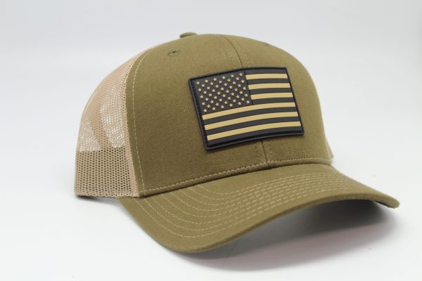 American Flag Rubber Patch Cap Olive/ Tan Mesh