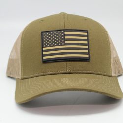 American Flag Rubber Patch Cap Olive/ Tan Mesh