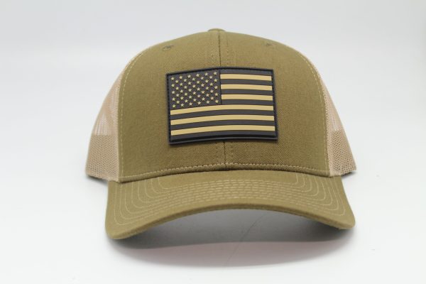 American Flag Rubber Patch Cap Olive/ Tan Mesh