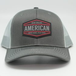 Blue Collar American Work Hard Play Hard Rubber Patch on Charcoal/Light Gray Mesh