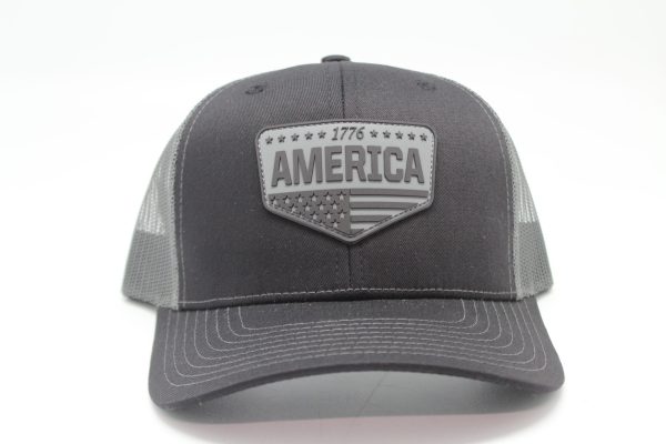 America Home Plate Rubber Patch on Black/Charcoal Mesh