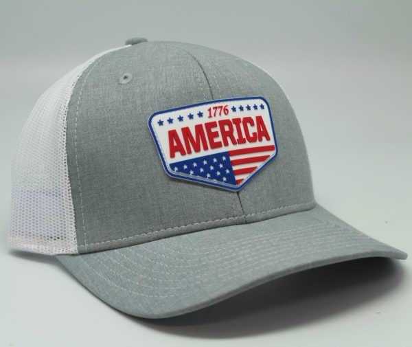Rubber Patch American Flag Home Plate Logo RWB Heather/White Mesh