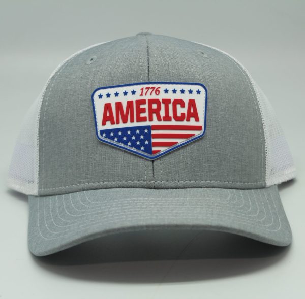 Rubber Patch American Flag Home Plate Logo RWB Heather/White Mesh