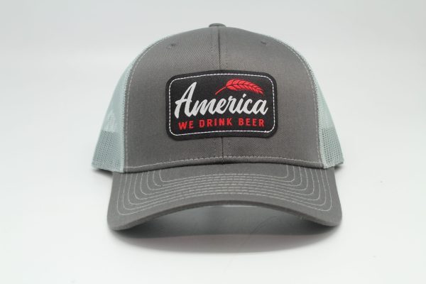 We Drink Beer Woven Patch on Charcoal/Light Gray Mesh