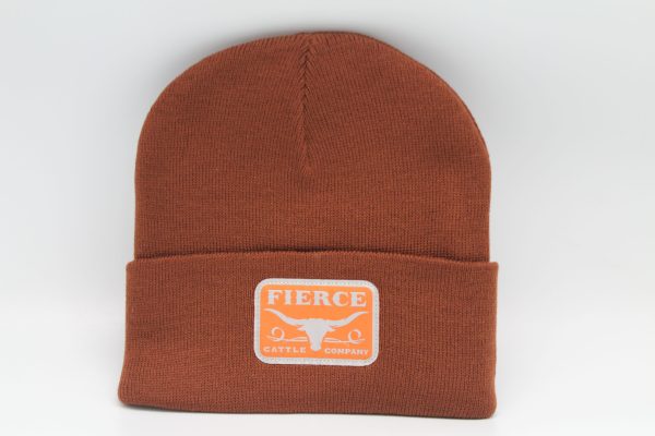 Winter Knit Beanie Fierce Cattle Company Logo Brown